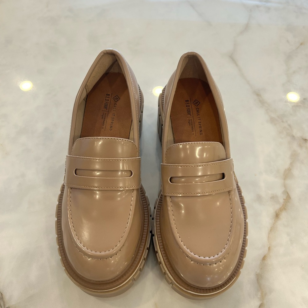 Call It Spring Tan Flats Sleek Penny Loafers